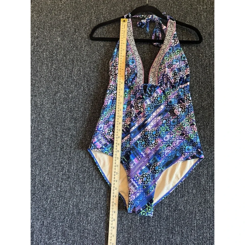 Swimsuits For All One Piece Swimsuit Sz 12 Women’s Multicolor Geometric Halter‎